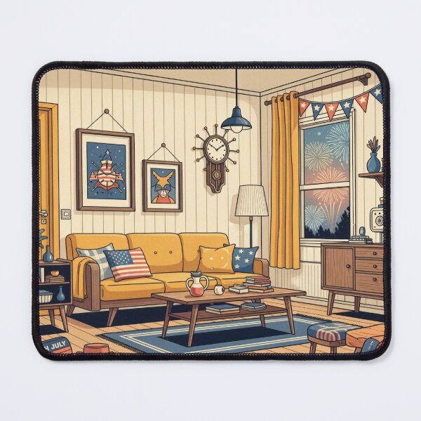Item preview, Cozy Living Room with Fireworks View - Retro Vibes designed and sold by BrickByDream.