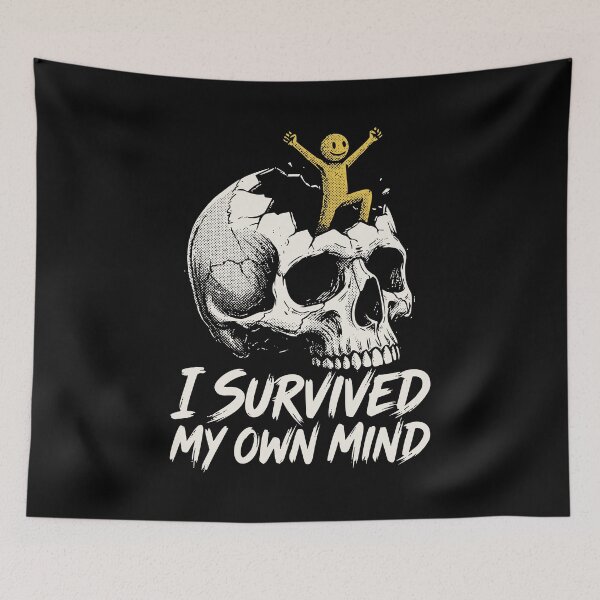 Item preview, I Survived My Own Mind Skull Grunge Dark Humor Mental Health designed and sold by cabana.space.