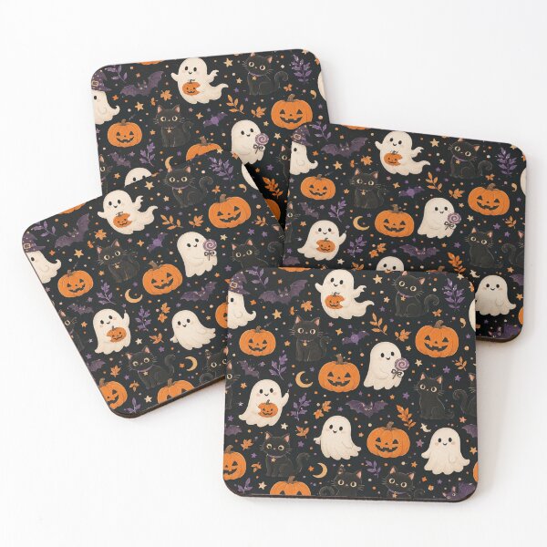 Item preview, Halloween Cute Ghost Watercolor Seamless Pattern Print designed and sold by Inkworksbyshery.