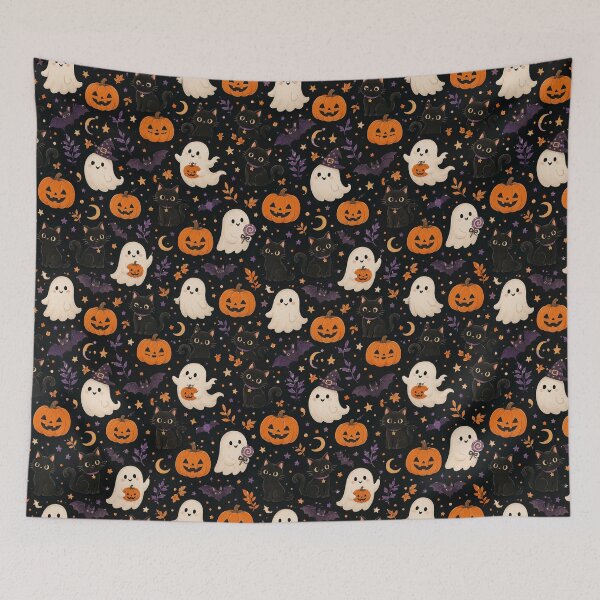 Item preview, Halloween Cute Ghost Watercolor Seamless Pattern Print designed and sold by Inkworksbyshery.