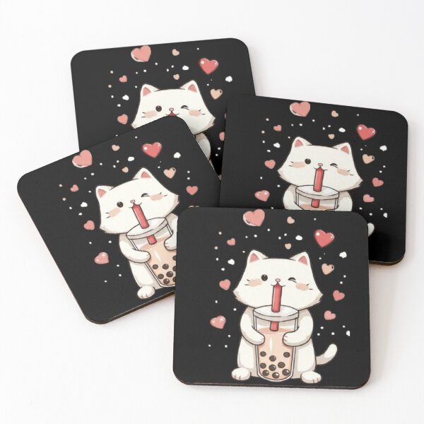 Item preview, Kawaii White Cat Drinking Boba Tea designed and sold by Moody Vibes Studio.