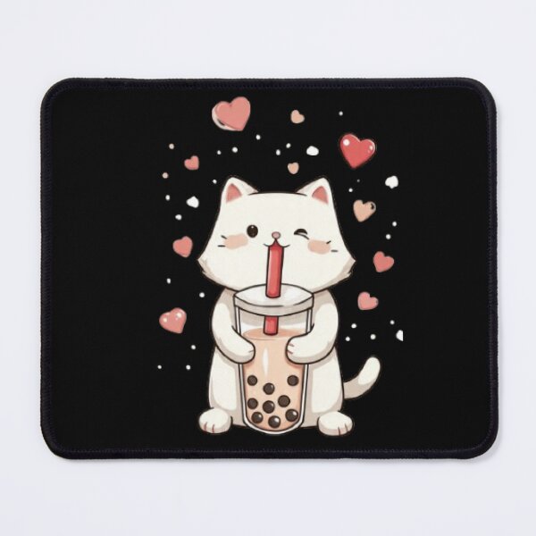 Item preview, Kawaii White Cat Drinking Boba Tea designed and sold by Moody Vibes Studio.