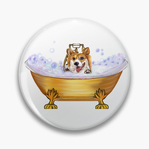Artikelvorschau, „Wellness-Tag für Hunde“ – Corgi-Wellness-Tag in einer goldenen Vintage-Badewanne entworfen und verkauft von Artonmytee.
