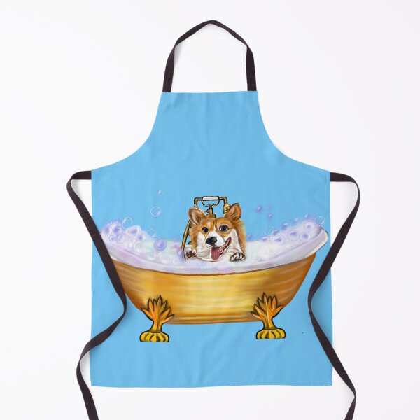 Item preview, “Dog spa day” Corgi Spa Day in Golden Vintage Bathtub Art designed and sold by Artonmytee.