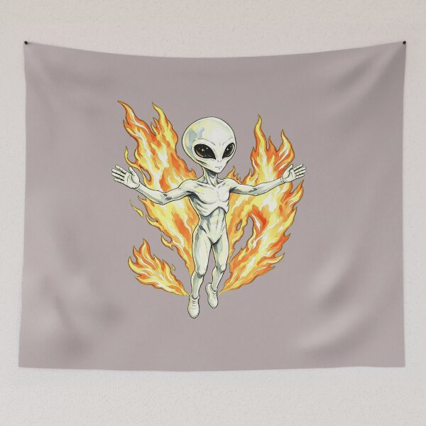Item preview, Mystic White Alien with Blazing Cosmic Flames designed and sold by TeyArtWork.