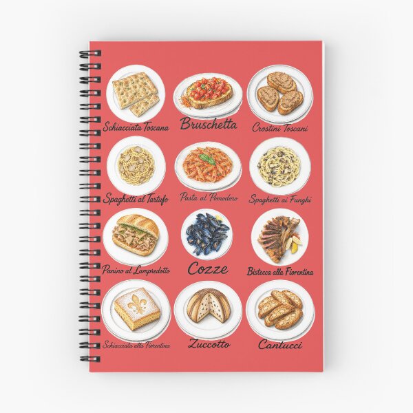 Item preview, Illustrated Tuscan Cuisine – Traditional Italian Dishes – Vintage Food Art Poster (color background) designed and sold by JOANNASKAH.