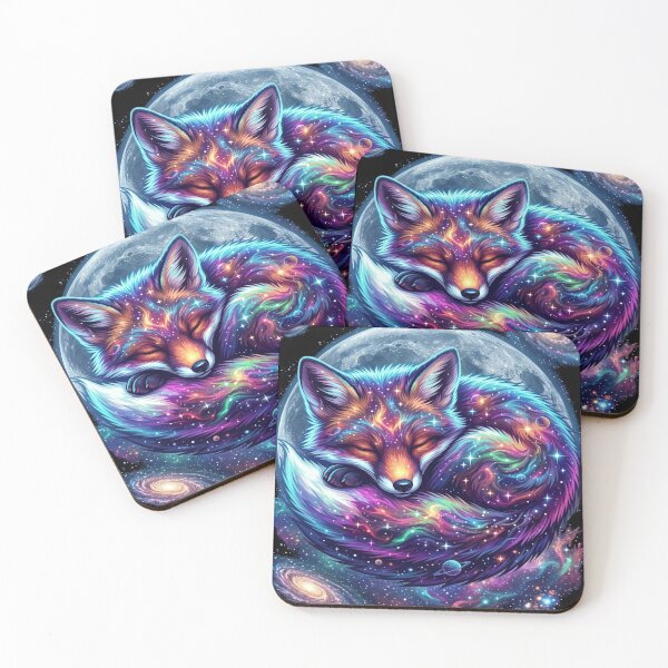 Item preview, Cosmic Fox Full Moon Galaxy Neon Space Art designed and sold by Alma en Cada Detalle.