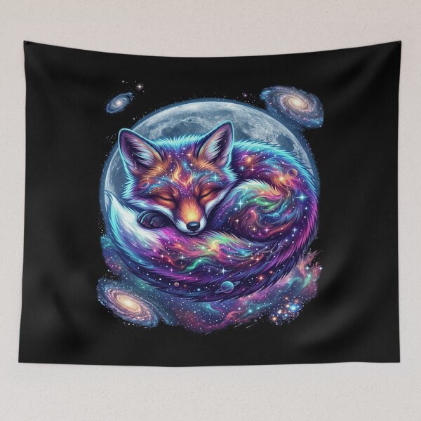 Item preview, Cosmic Fox Full Moon Galaxy Neon Space Art designed and sold by Alma en Cada Detalle.