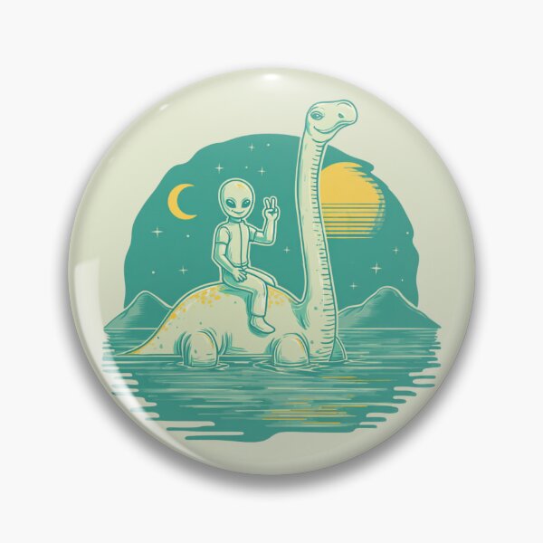 Item preview, Retro Alien Riding Loch Ness Monster designed and sold by Cosmic Cactus.