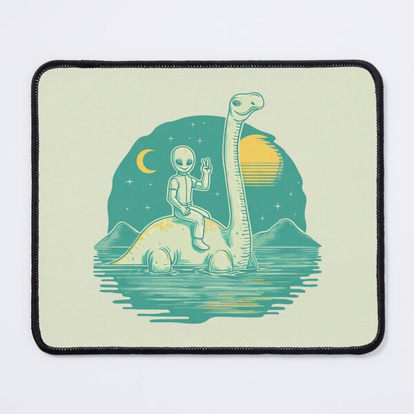 Item preview, Retro Alien Riding Loch Ness Monster designed and sold by Cosmic Cactus.