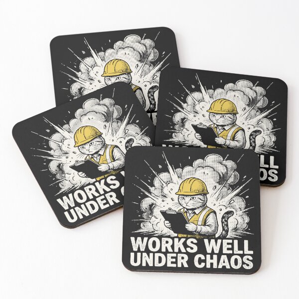 Item preview, Works Well Under Chaos Cat Hard Hat Grunge Funny Office Art designed and sold by cabana.space.