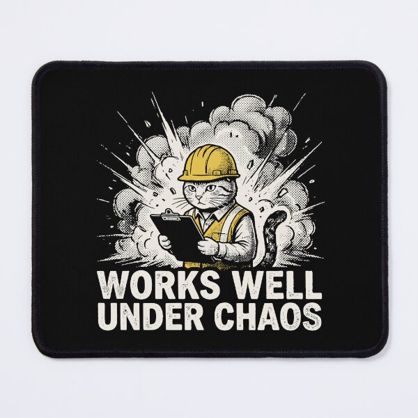 Item preview, Works Well Under Chaos Cat Hard Hat Grunge Funny Office Art designed and sold by cabana.space.