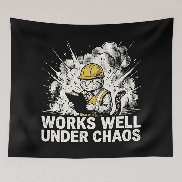 Item preview, Works Well Under Chaos Cat Hard Hat Grunge Funny Office Art designed and sold by cabana.space.