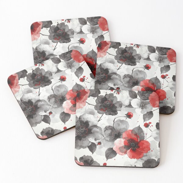 Item preview, Red Flowers and Berries Japanese Watercolor Painting Pattern designed and sold by thelivingrp.