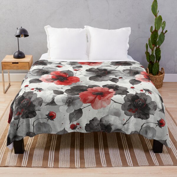 Item preview, Red Flowers and Berries Japanese Watercolor Painting Pattern designed and sold by thelivingrp.