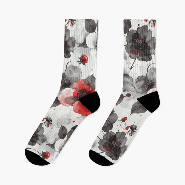 Item preview, Red Flowers and Berries Japanese Watercolor Painting Pattern designed and sold by thelivingrp.