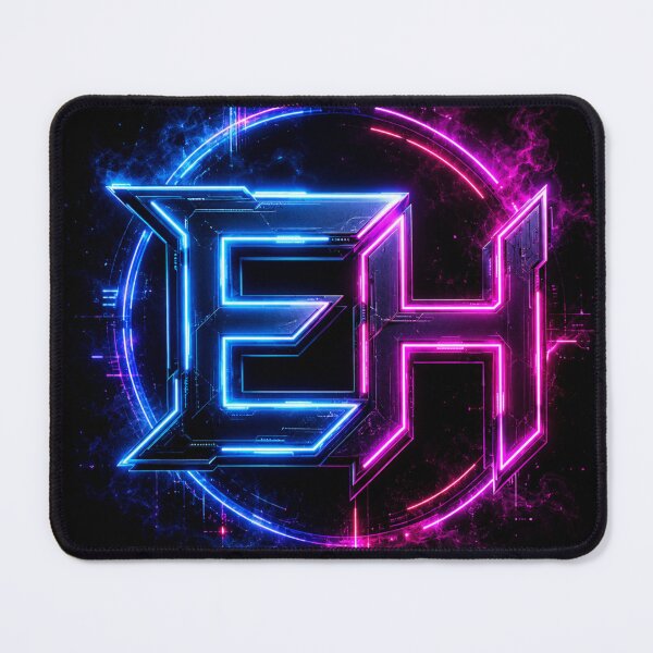 Item preview, Neon Cyberpunk EH Logo on Black Background | Futuristic Electric Initials Design designed and sold by Joyfulfabric.