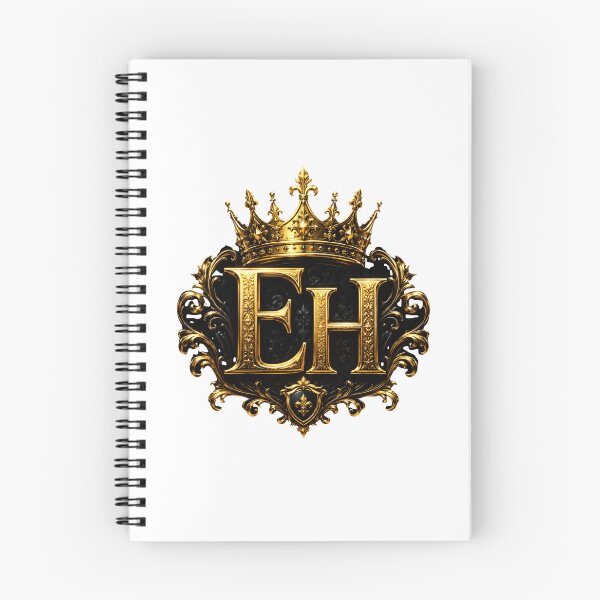 Artikelvorschau, Königliche Goldkrone EH-Monogramm auf schwarzem Hintergrund | Luxuriöses Emblem mit Königsinitialen entworfen und verkauft von Joyfulfabric.