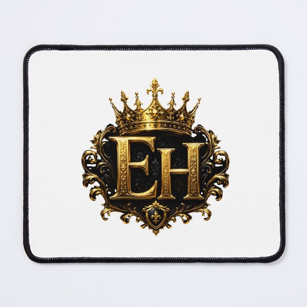 Item preview, Royal Gold Crown EH Monogram on Black Background | Luxury King Initials Emblem designed and sold by Joyfulfabric.