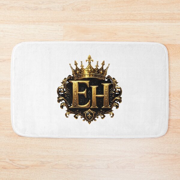Item preview, Royal Gold Crown EH Monogram on Black Background | Luxury King Initials Emblem designed and sold by Joyfulfabric.