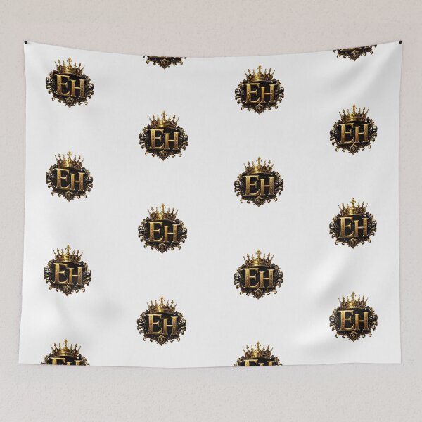 Item preview, Royal Gold Crown EH Monogram on Black Background | Luxury King Initials Emblem designed and sold by Joyfulfabric.