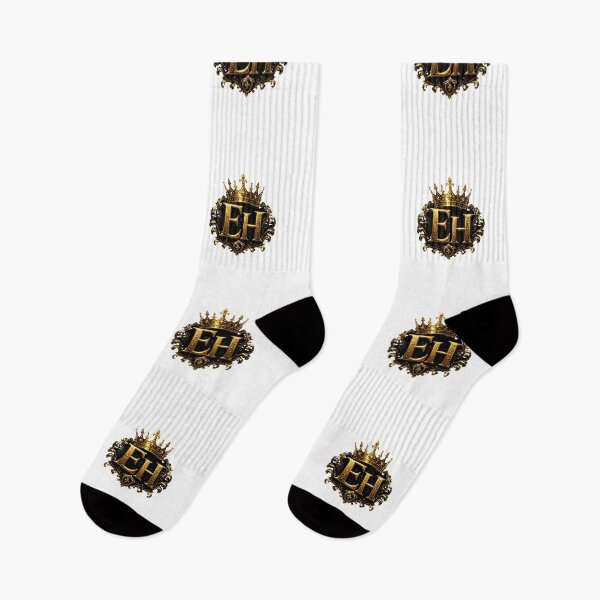 Item preview, Royal Gold Crown EH Monogram on Black Background | Luxury King Initials Emblem designed and sold by Joyfulfabric.