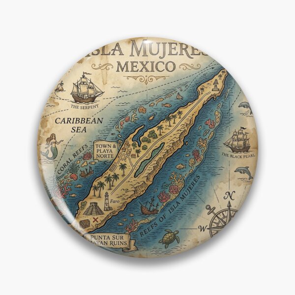 Item preview, Isla Mujeres Map Vintage Nautical Treasure Art designed and sold by DuckOddity.
