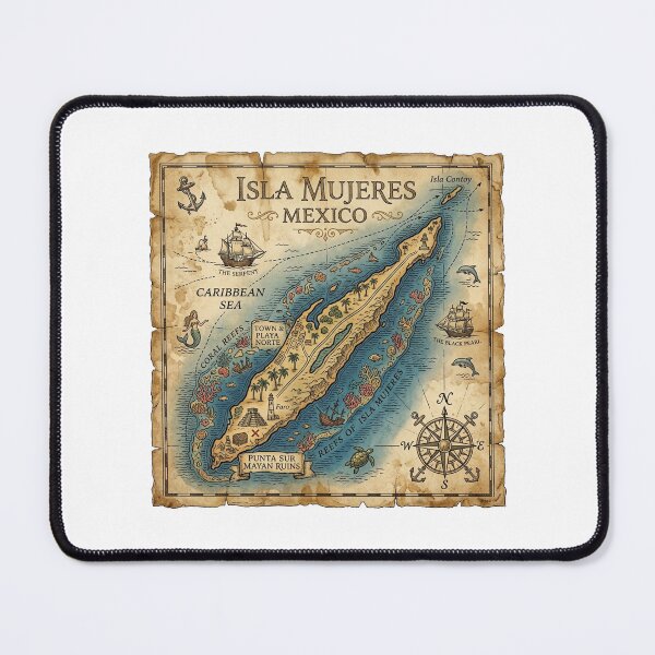 Item preview, Isla Mujeres Map Vintage Nautical Treasure Art designed and sold by DuckOddity.