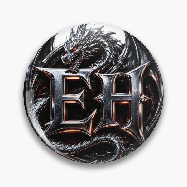 Item preview, Chrome Dragon EH Monogram on Black Background | Fierce Metallic Fantasy Gaming Logo designed and sold by Joyfulfabric.