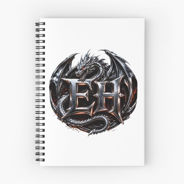 Item preview, Chrome Dragon EH Monogram on Black Background | Fierce Metallic Fantasy Gaming Logo designed and sold by Joyfulfabric.