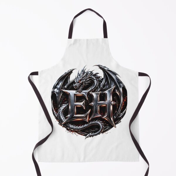Item preview, Chrome Dragon EH Monogram on Black Background | Fierce Metallic Fantasy Gaming Logo designed and sold by Joyfulfabric.