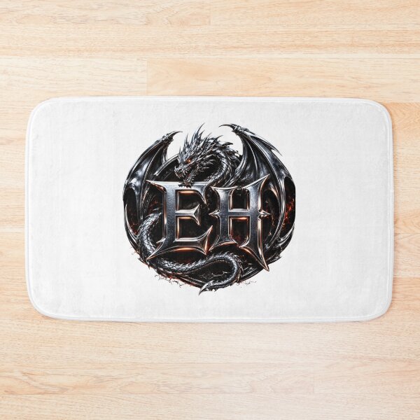 Item preview, Chrome Dragon EH Monogram on Black Background | Fierce Metallic Fantasy Gaming Logo designed and sold by Joyfulfabric.