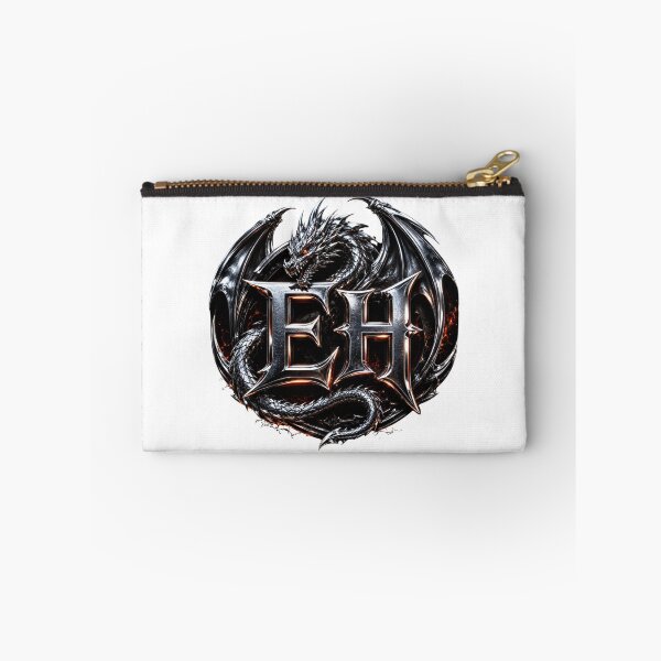 Item preview, Chrome Dragon EH Monogram on Black Background | Fierce Metallic Fantasy Gaming Logo designed and sold by Joyfulfabric.