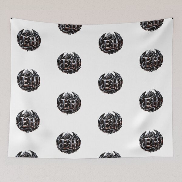 Item preview, Chrome Dragon EH Monogram on Black Background | Fierce Metallic Fantasy Gaming Logo designed and sold by Joyfulfabric.