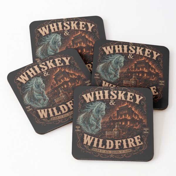 Item preview, Whiskey & Wildfire – Burning Saloon Ghost Horse Western Skeleton Design designed and sold by GardenReign.