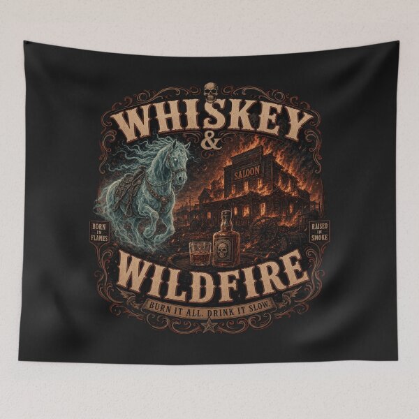 Item preview, Whiskey & Wildfire – Burning Saloon Ghost Horse Western Skeleton Design designed and sold by GardenReign.