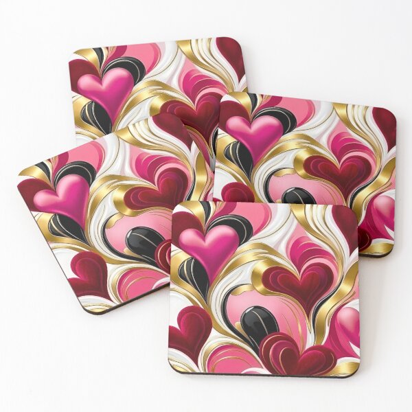 Item preview, 3D Abstract Heart Pattern Metallic Gold Black Pink Red Fluid Wave Design designed and sold by Good Vibes .