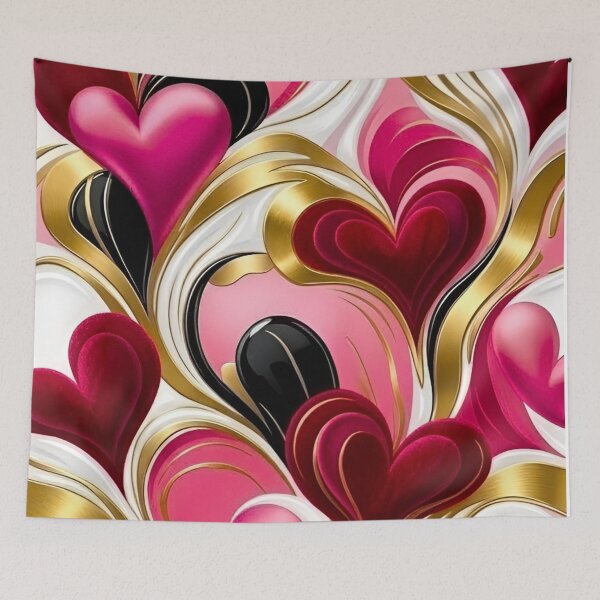 Item preview, 3D Abstract Heart Pattern Metallic Gold Black Pink Red Fluid Wave Design designed and sold by Good Vibes .