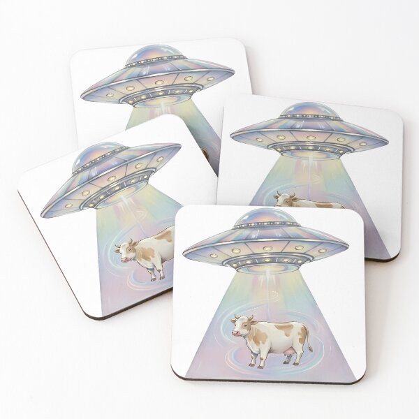 Item preview, Cow Abduction UFO Iridescent Alien Art designed and sold by GymTanLaundry.