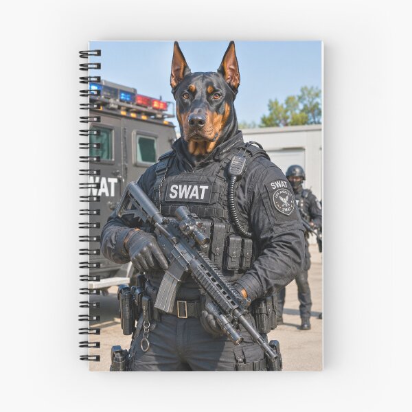 Item preview, Doberman SWAT Dog Tactical K9 Cartoon Illustration designed and sold by AnimalMarvels.