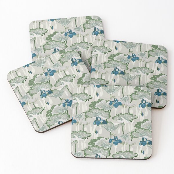 Item preview, Vintage Iris & Lily Pad Botanical - Green Grey & Blue designed and sold by Sarah Thorpe Designs .