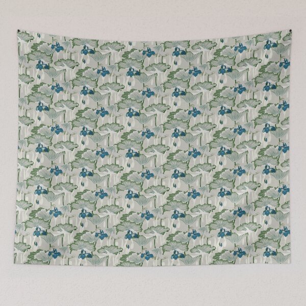 Item preview, Vintage Iris & Lily Pad Botanical - Green Grey & Blue designed and sold by Sarah Thorpe Designs .