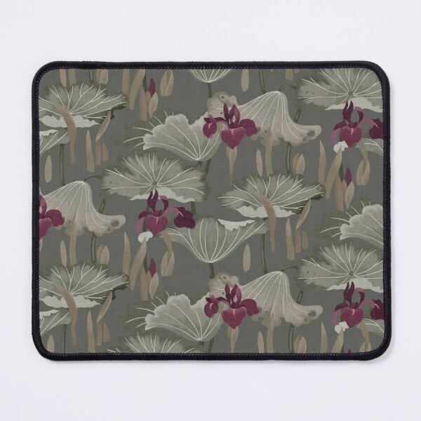 Item preview, Vintage Iris & Lily Pad Botanical - Earthy Grey & Plum designed and sold by Sarah Thorpe Designs .