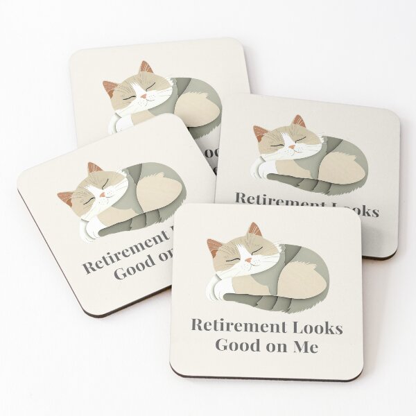 Item preview, Retirement Looks Good on Me - Layered-Paper Art Sleeping Cat in Beige and Sage designed and sold by AmoebaPress.