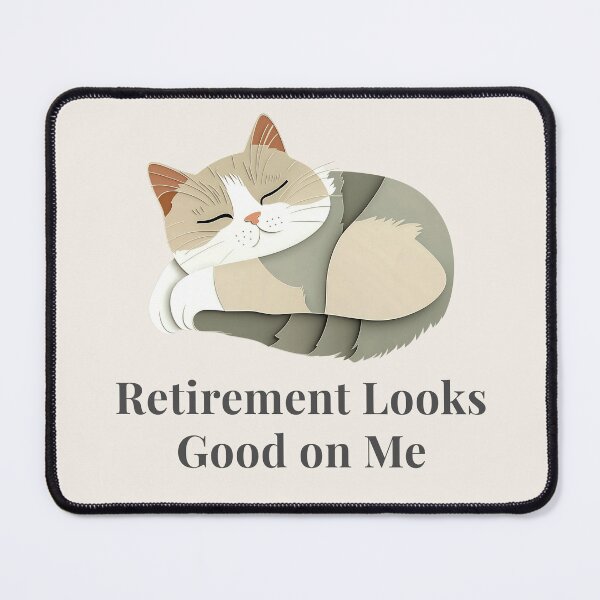 Item preview, Retirement Looks Good on Me - Layered-Paper Art Sleeping Cat in Beige and Sage designed and sold by AmoebaPress.