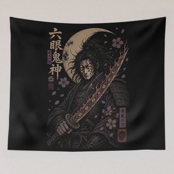 Item preview, Ancient Six Eyed Samurai Japanese Woodblock Style designed and sold by artditisme.