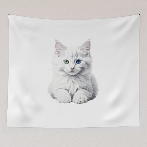 Item preview, Mystic Eyes Turkish Angora Cat – Heterochromia White Cat Art designed and sold by SabraDD.
