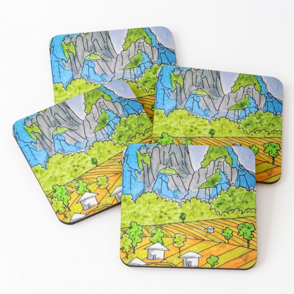 Item preview, Village Fields and Mountains  designed and sold by ThoughtandDrawn.