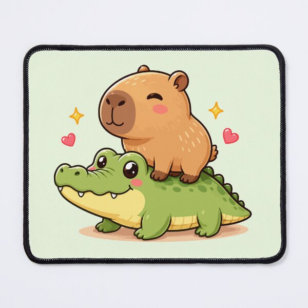 Item preview, Capybara Riding Crocodile Kawaii Cartoon designed and sold by ChosmahDrawing.