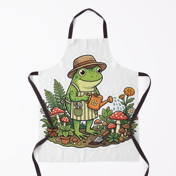 Item preview, Cute Frog Gardener – Watering Mushrooms & Plants Cottagecore Cartoon Art designed and sold by ArtsyExplorer.